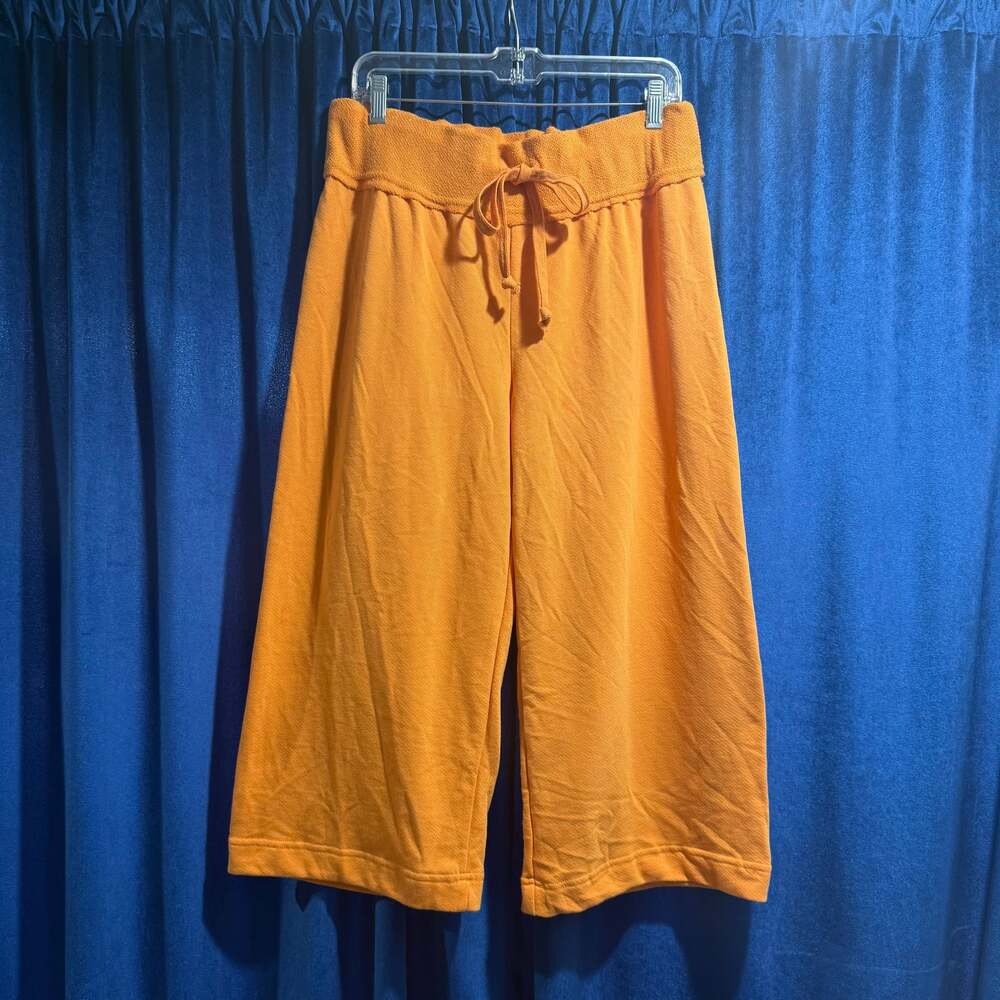 Free People Beach Pants Womens Sz S Orange Cropped Wide Leg Terry Resort Comfort